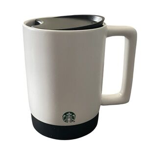 Starbucks White 14 Oz. Ceramic Desktop Mug - Silicone Nonslip Bottom w/ Lid